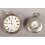 A silver Max Cohen, Manchester pocket watch along with another silver pocket watch in white metal