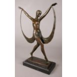 After Pierre Le Faguays, an Art Deco style bronze figure of a dancing girl, Lysis. Signed Fayral and