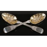 A Pair of Silver Berry Spoons with Gilt Bowls. Assayed for London 1829 by William Schofield.