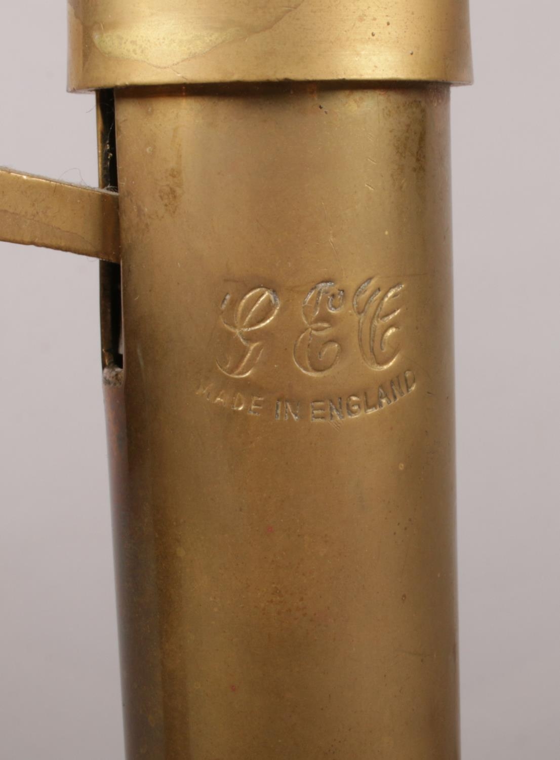 A stick brass telephone. Comprising of a ring dial to the circular base and etched to the front G - Image 2 of 3