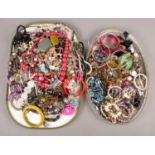 Two large trays of Costume Jewellery. Includes Necklaces, Bangles and Earrings etc.