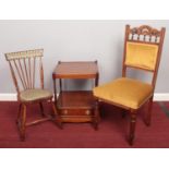 A Victorian Walnut Carved Chair and Two-tier Side Table, along with a Child's Bedroom Chair.