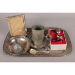 A Collection of Silver Plate and Pewter Items. To include a Boxed Christening Set, Two Silver