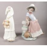 Two Spanish pieces of pottery. To include a Lladro figure of a young girl with water pot & a