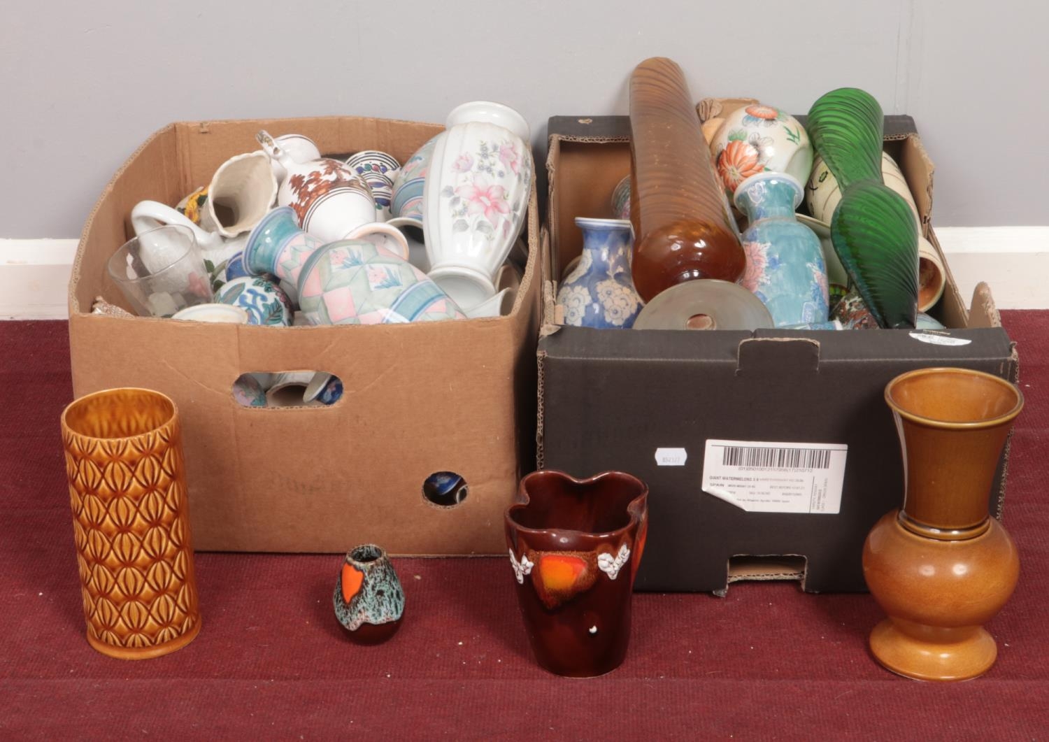 Two boxes of miscellaneous. ceramic vases, ginger jars etc