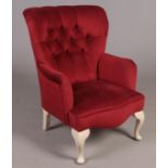 A Victorian style button back velour upholstered salon chair. (90cm h, 66cm w, 55cm d)