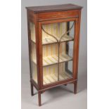A Lockable Edwardian Mahogany Display Cabinet with Painted Décor to the Top.
