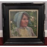 An oil on canvas signed by the artist W R E Goodrich dated 1914. The painting depicts a woman with