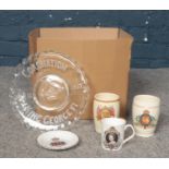 A box of miscellaneous. commemorative cups & pin dishes, Royal Grafton cabinet plates etc