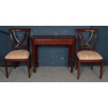 A Multiyork Mahogany Regency Style Fold-over Tea Table with Two Crossback Dining Chair.