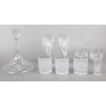A group of assorted cut crystal glassware's. decanter, wine glasses, tumblers etc