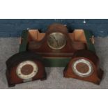 Three mantel clocks. Including oak cased Bentina, presentation examples, etc.