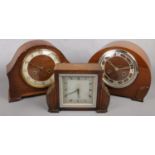 Three mantel clocks. Including oak cased dome top example, etc.