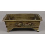 A Small Oriental Brass Tray Raised on Supports. Decorated with a River Scene on the Side of the