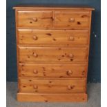 A Pine Two over Four Chest of Drawers. Length: 120cm, Width: 90cm.