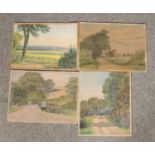 Four mid 20th century watercolours, rural landscape scenes, three signed H Dobing.