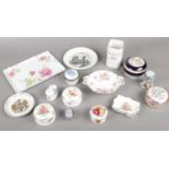 A group of assorted trinkets & pin dishes. Royal Crown Derby, Crown Ducal, Queensway etc.