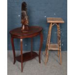 A Mahogany Two-Tier Side Table and Bust, together with a Two-Tier Bamboo Table. Condition Good,