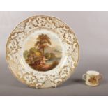 A Royal Crown Derby plate with a scene from Cromford near Derbyshire scene, & a Royal Worcester