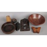 A Collection of Wood and Treen Items. Includes Fruit Bowls and Hardwood Tribal Carvings.