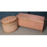 A pink Lloyd Loom blanket box along with a similar example.