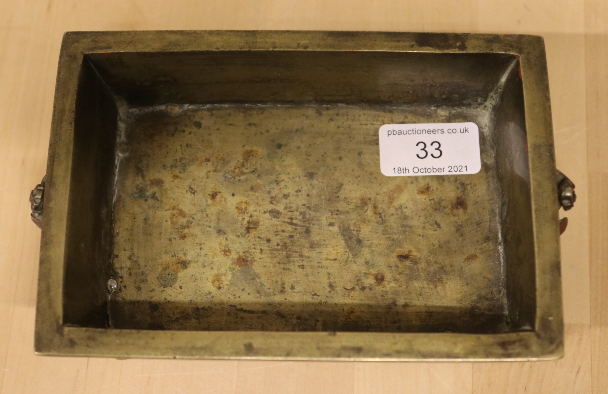 A Small Oriental Brass Tray Raised on Supports. Decorated with a River Scene on the Side of the - Image 2 of 5