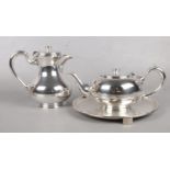 A Walker & Hall silver plate teapot, coffee pot & serving tray.