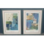 A framed and glazed pair of Dominique Gaudin prints. H: 50cm, W:35cm. Condition fair. Glass is loose