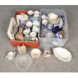 Two boxes of miscellaneous. Includes Denby, Ringtons, Masons etc.