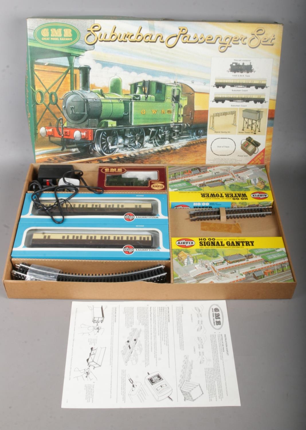 A boxed GMR Suburban Passenger train set in original box.