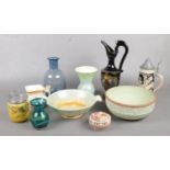A collection of ceramics and glass. Includes Mdina, Sylvac, Denby etc.