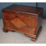 A mahogany blanket box on matching stand base. (69cm x 90cm)