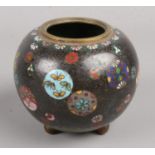 A Small Cloisonné Jar (Missing Lid), decorated with Flowers and Butterflies, on Three Raised