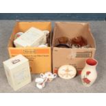 Two boxes of miscellaneous. Brentleigh ware, Crown Devon, cut crystal glass wares etc.