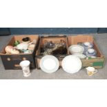 Three boxes of miscellaneous. Tuscan china, Royal Swan, Fenton China etc