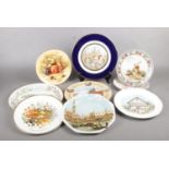 A box of ten assorted named plates. To include Aynsley 'Orchard Gold' Coalport, Delft, John Stubbs