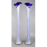 A pair of large art glass Jack In The Pulpit vases. 86cm.