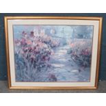 A framed Marylin Simandle print depicting an Italian lake scene. H:59cm, W:78cm.