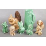 A quantity of Sylvac ceramics. Including large squirrel, jug, rabbits, dogs, etc. Chips to squirrel,