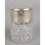 A Victorian silver top cut glass scent bottle with stopper, assayed Chester 1896.