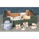 A box of assorted ceramic's. Royal Albert 'Old country Roses' cup/saucer, Aynsley posy, Mason's