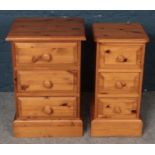 Two Pine Bedside Chest of Drawers (Three Drawers in Each.