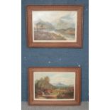 A pair of large oak framed oils on canvas depicting landscapes. Reputed to have come from the Warter