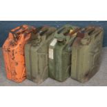 Four Jerry Cans, One Stamped Bellino. Condition Fair, Paint Flaking in some places.