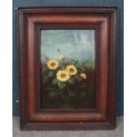 A large framed oil on board of flowers. (unsigned) H: 62cm, W:42cm.