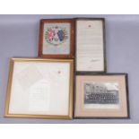 A framed letter from Buckingham Palace along with another similar letter, etc.
