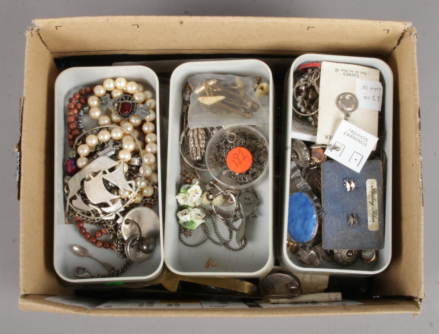 A Box of Mainly Costume Jewellery, to include some Small Silver Curios (Rings, Brooches and