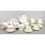 Two part tea sets. Wedgwood & Colclough. teapot, cups/saucers, milk jug, sugar bowl etc