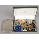 A Collection of Mainly Costume Jewellery, along with a Continental Silver Cigarette Case. Also