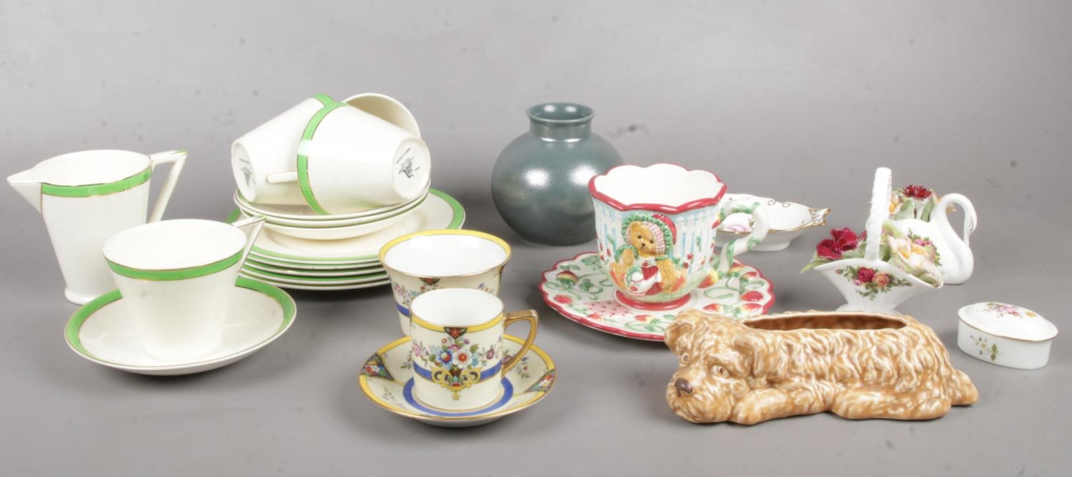 A group of miscellaneous. Wedgwood & Co tea set cups/saucers, milk jug, side plates, Poole vase,